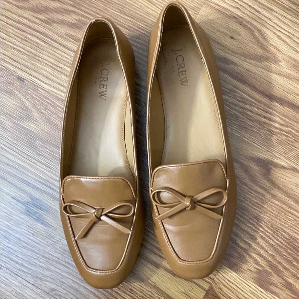 J. Crew Tan Leather Loafers with Bow Detail